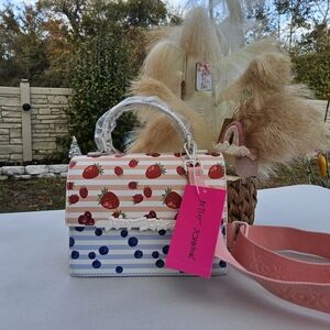 Betsey Johnson Red and Blue Striped Crossbody Bag